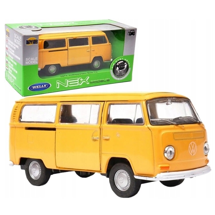 1-34-METALOWY-MODEL-WELLY-1972-VOLKSWAGEN-BUS-T2-ZOLTY